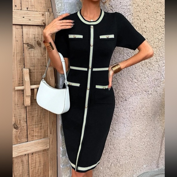 Knit Mix Contrast Trim Sweater Dress - Picture 3 of 3